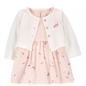 Carter's Pink and White Dress with Cardigan